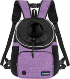 PetAmi Adjustable Cat & Dog Chest Carrier Backpack, Ventilated for Hiking & Camping, Max 10 lbs, Purple