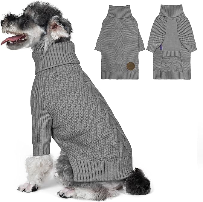 cyeollo Dog Sweater Warm Turtleneck Knitted Sweaters with Sleeve Winter Dog Clothes Sweaters for Dogs, Grey L