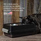IRIS USA 2-in-1 Elevated Dog Bowls 6" H with Airtight Pet Food Storage Container Holds Up to 5 Lbs, Removable 4 Thick 16 oz Stainless Steel Bowls, at Home or Camping Pet Dish Bowl Set, Smoke/Black