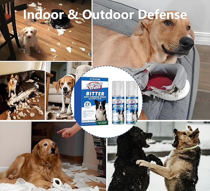 No Chew Spray for Dogs, No Chew Deterrent to Stop Chewing Furniture & Licking Hot Spots, Natural & Alcohol-Free, Indoor/Outdoor Use (2 X 3.38 fl oz)