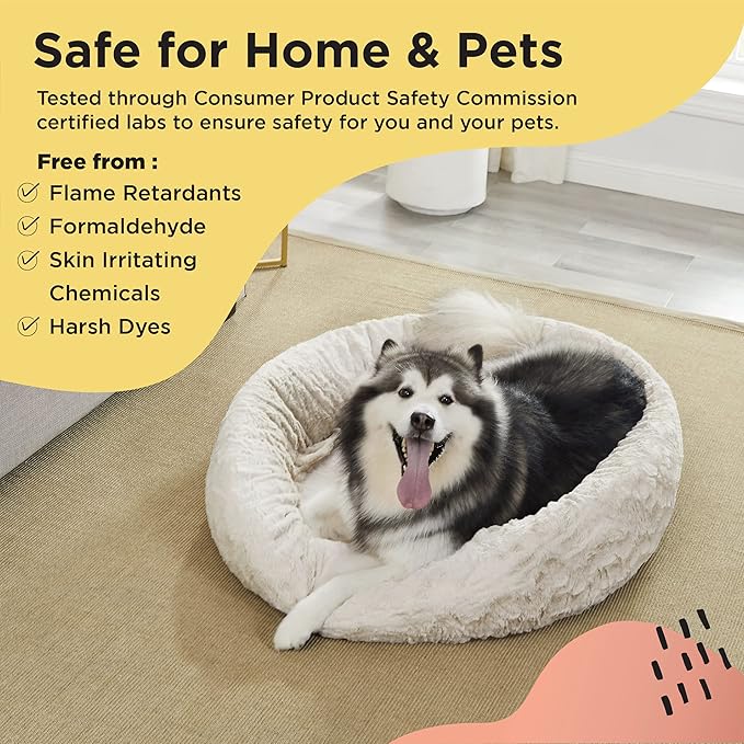 Best Friends by Sheri Bundle Set The Original Calming Lux Donut Cuddler Cat and Dog Bed + Pet Throw Blanket Oyster Extra Large 45" x 45"