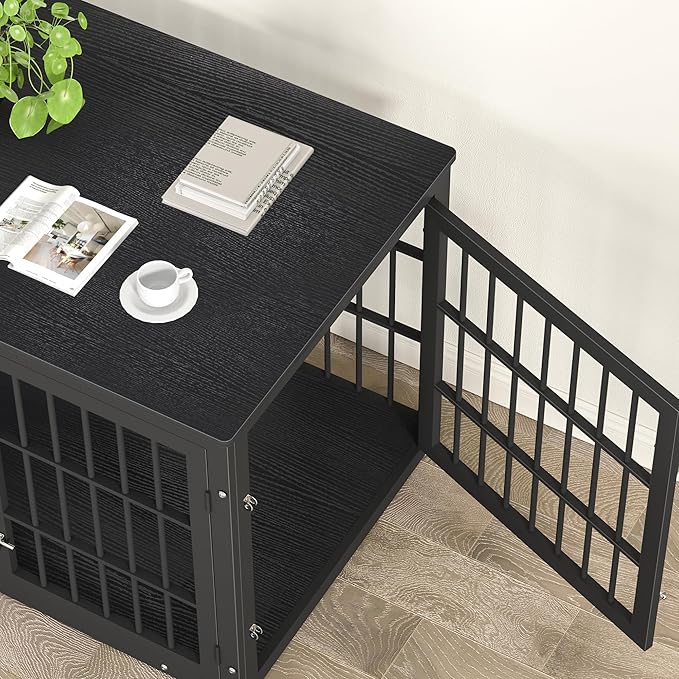 42 Inch Heavy Duty Dog Crate Furniture for Large and Medium Dogs, Decorative Pet House End Table, Wooden Cage Kennel Furniture Indoor, Black