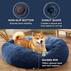 Bedsure Calming Dog Bed for Medium Dogs - Donut Washable Medium Pet Bed, 30 inches Anti-Slip Round Fluffy Plush Faux Fur Cat Bed, Fits up to 45 lbs Pets, Navy
