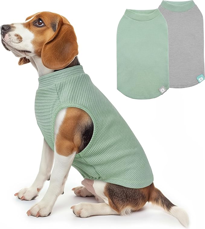 KYEESE 2Pack Dog Shirts Waffle Stretchy T-Shirts Lightweight Tank Top Sleeveless Vest Breathable Pet Apparel, XX-Large, Green+Grey