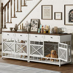IRONCK 44 inch Large Dog Crate Furniture, Wooden Dog Kennel with Storage Drawers for Medium/Large Dogs, Decorative Dogs Kennel Indoor, White and Walnut