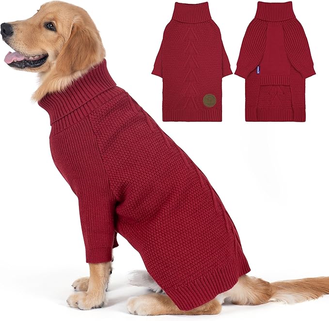 cyeollo 4XL Dog Sweater,Knitwear Turtleneck Pullover Sweaters Fall Winter Dog Clothes Sweaters for Large Dogs Female, Burgundy Red XXXXL