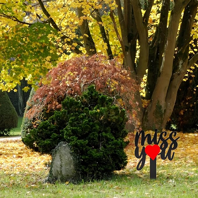 11.8 Inches Metal Memorial Grave Marker "Miss You" Cemetery Decoration Stake Waterproof Garden Plaque Loss of Dad Mom Spouse Lover Relatives Family Members Gravesite Plaque Outdoors Lawn Yard Signs