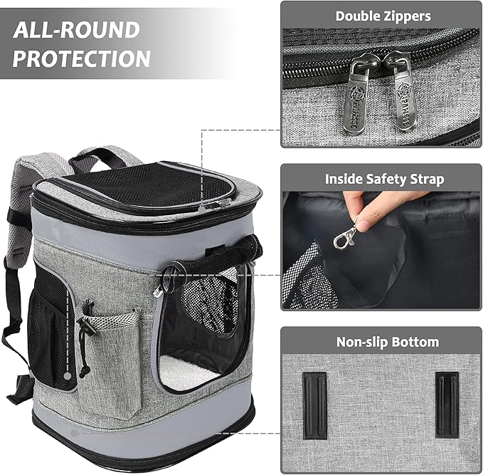 Kritter Planet Pet Carrier Backpack for Cats Dogs, Breathable Pet Backpack with 4 Mesh Window, Portable Pet Carrier for Camping