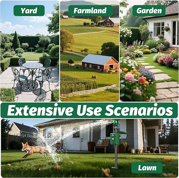 Motion Activated Sprinkler Deer Repellent Devices with Flashing Light, Solar Powerd Cat Repellent Outdoor with Motion Sensor - Keep Rabbits Shunks Dog Raccoons Birds Away from Lawn and Garden