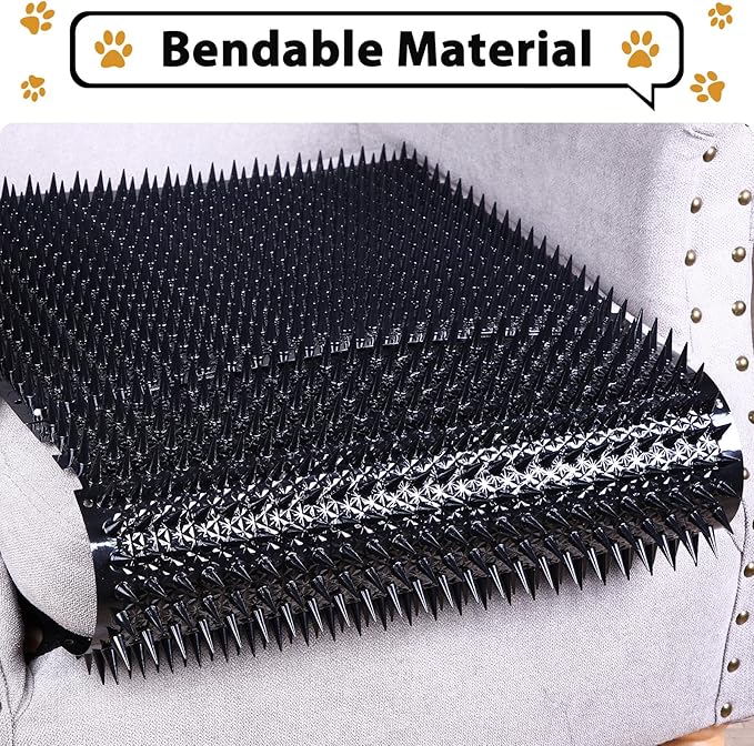16 Pack Cat Repellent Outdoor Mat Cats Dogs Plastic Bendable Spiked Deterrent Training Repellent PET Mats with Spikes for Indoor Outdoor Supplies, 18.3 Square Feet, 16 x 13 Inch(Black)
