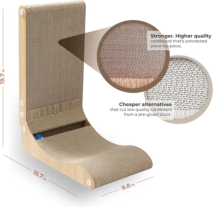 Paws NEST Cat Scratcher, 19.7 Inch L- Shaped Cat Scratch Post, Eco-Friendly for Indoor Cats, Includes Ball Toy & Premium Catnip, Non-Toxic, Easy Assembly