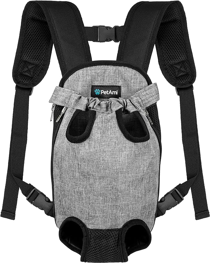 PetAmi Dog Carrier Backpack, Adjustable Pet Cat Front Carrier Backpack, Ventilated Dog Chest Carrier for Hiking Camping Travel, Sling Bag for Small Medium Dog Cat Puppies, Medium, 9-13 lbs, Grey