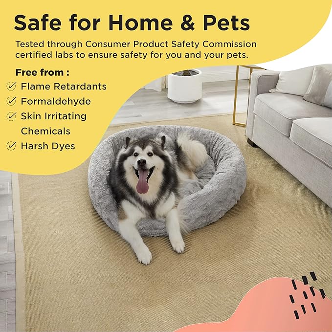 Best Friends by Sheri Bundle Set The Original Calming Lux Donut Cuddler Cat and Dog Bed + Pet Throw Blanket Gray Extra Large 45" x 45"