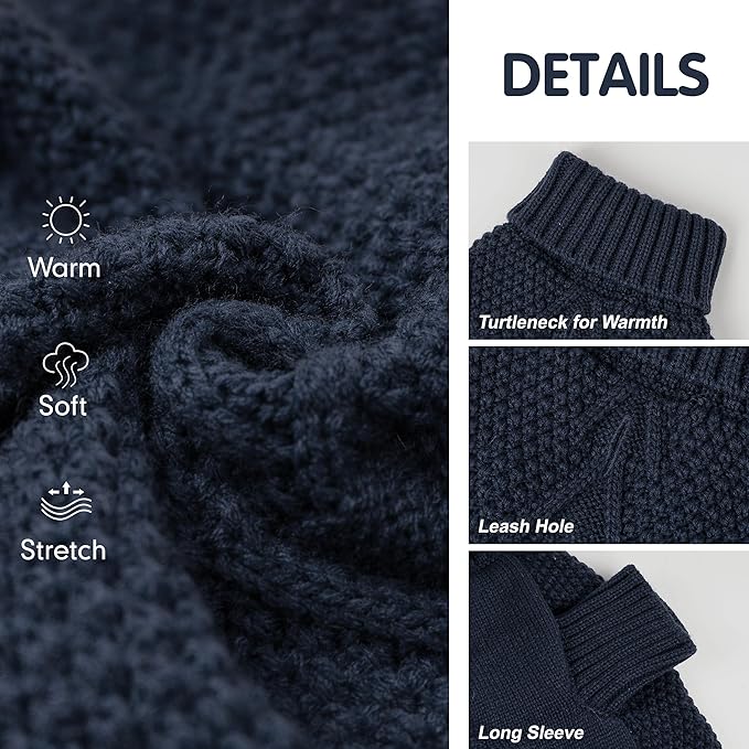 cyeollo Small Dog Sweater, Warm Turtleneck Sweaters for Small Dogs Boy, Knit Doggy Sweatshirt with Sleeves Fall Winter Pullover Cold Weather Dog Clothes for Indoor & Outdoor Wear, Navy S