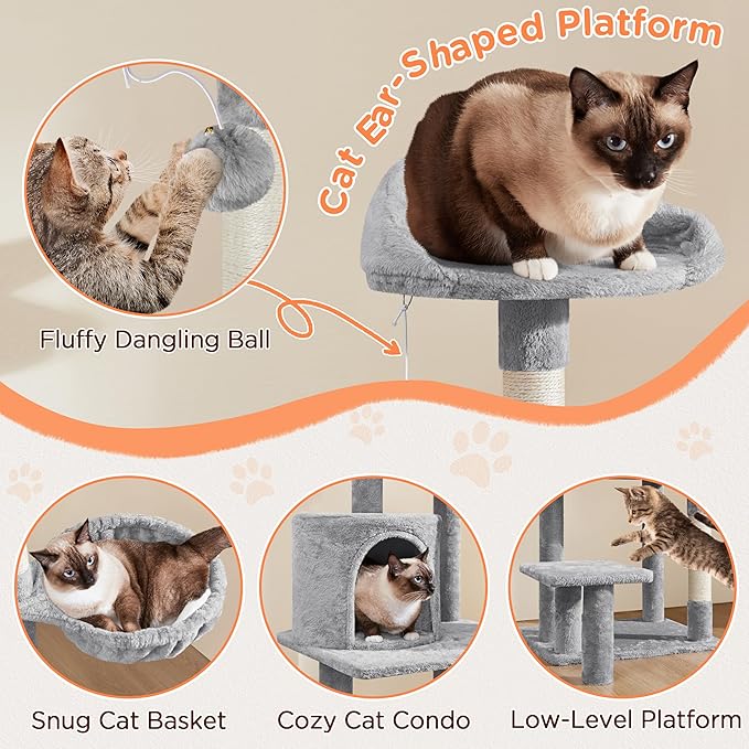 Yaheetech 57in Tall Cat Tree, Multi-Level Cat Tower W/Extended Platform, Padded Perch, Scratching Posts, Ball, for Indoor Large Cat Kitty as Pet Play House Activity Center