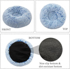 Calming Donut Dog Bed Small, Plush Round Cuddler Dog & Cat Cushion Bed, Anit-Anxiety Marshmellow Fluffy Faux Fur, Self-Warming Comfy Cozy Pet Bed (20", Light Blue)
