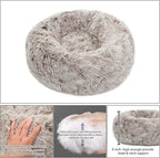 Calming Donut Dog Bed Large, Plush Round Cuddler Dog & Cat Bed, Anit-Anxiety Marshmellow Fluffy Faux Fur Cushion(28", Brown)