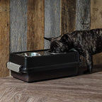 IRIS USA 2-in-1 Elevated Dog Bowls 6" H with Airtight Pet Food Storage Container Holds Up to 5 Lbs, Removable 4 Thick 16 oz Stainless Steel Bowls, at Home or Camping Pet Dish Bowl Set, Smoke/Black