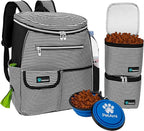 PetAmi Dog Travel Bag Backpack, Airline Approved Dog Bags for Traveling, Puppy Diaper Bag Supplies, Pet Camping Essentials Hiking Accessories Dog Gift, Food Container, Collapsible Bowls, Stripe Black