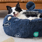 Bedsure Calming Dog Bed for Large Dogs - Donut Washable Large Pet Bed, 36 inches Anti Anxiety Round Fluffy Plush Faux Fur Dog Bed, Fits up to 80 lbs Pets, Navy