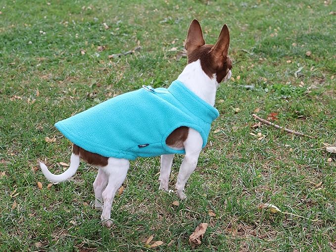 JACKO & CO - Fleece Vest Sweater with Leash Ring - Soft Lightweight Breathable for Puppies Small Medium Dogs, Kitten, Cats, Chihuahua - Warm for Fall/Autumn/Winter (Turquoise, Medium 6-10lbs)